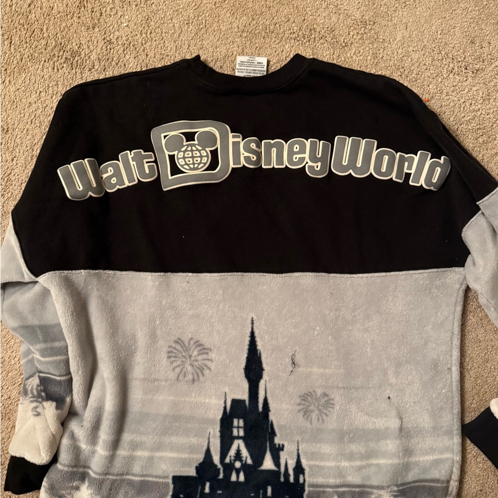Disney Women's Black and Light Gray Castle Crewneck Fleece Spirit Jersey. - Picture 2 of 3